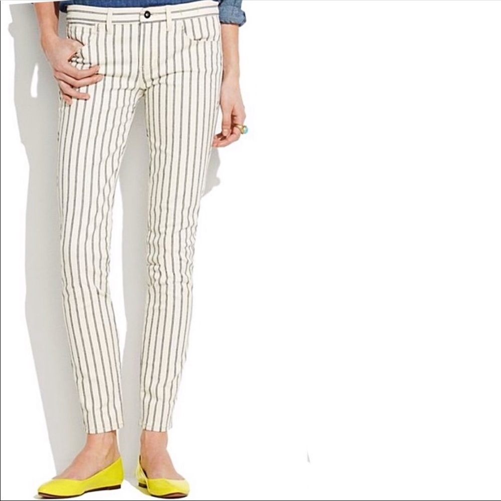 Madewell  cream blue striped skinny jeans 27